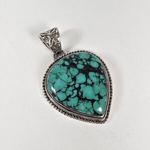 Sterling Silver Large Turquoise Pendant Heavy 42g Teardrop Beautiful